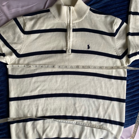 Polo by Ralph Lauren Navy and White Striped Zip-Up Sweater - Picture 8 of 11